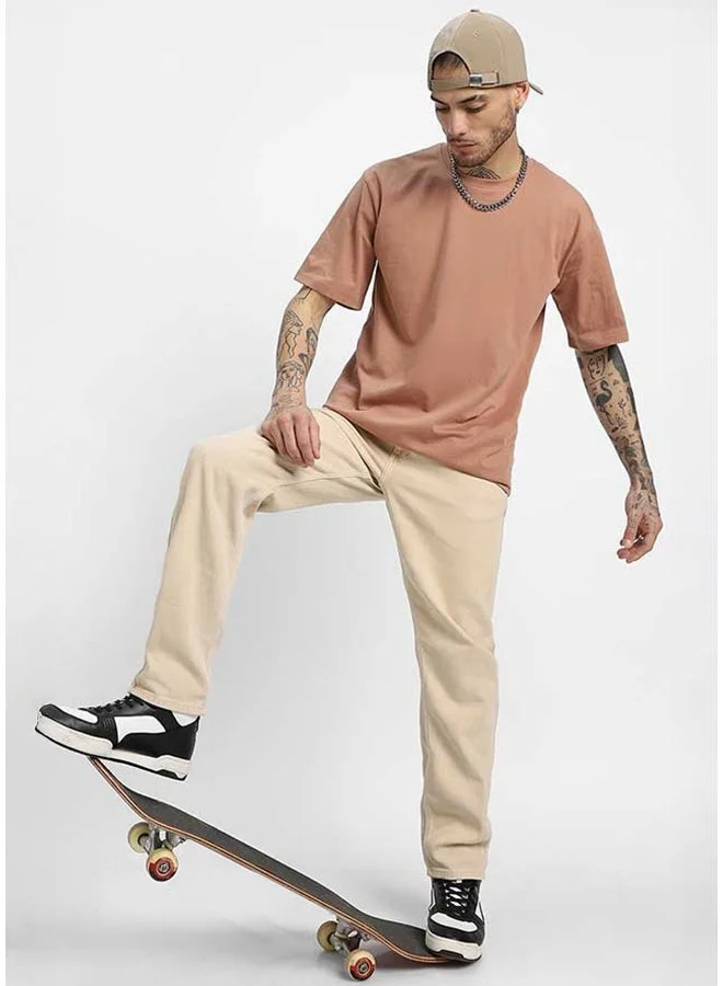 Veirdo Veirdo Pure Cotton Oversized Fit Half Sleeve T-Shirt For Men Cork Half Sleeve T-Shirt For Men